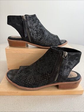 Sofft Black Perforated Zip Peep-Toe Sandal Bootie